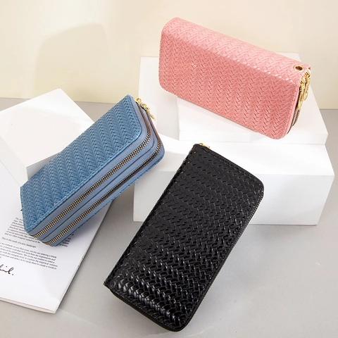 Lange Portemonnee Voor Dames PU Leer Geweven Textuur Multi Rits Grote Capaciteit Telefoontasje Clutch Elegant Mode