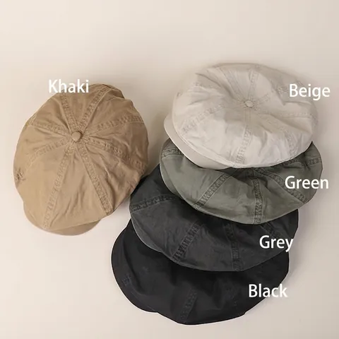 Vintage Newsboy Cap 100% Washed Cotton Retro Ivy Beret Hat Solid Color Breathable Sunshade Casual Cabbie Flat Cap