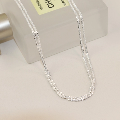 Collar De Plata De Ley 925 Brillante Para Mujer Artesanía Italiana Cadena De Clavícula Reluciente Minimalista Joyería Elegante