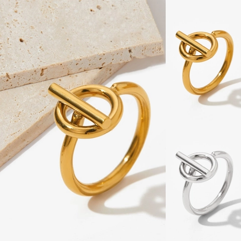 Minimalist Stainless Steel Toggle Ring OT Buckle Geometric High Polished Modern Fashion Jewelry For Women