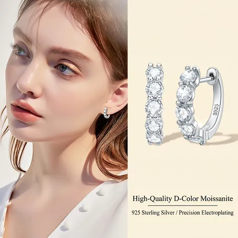 925 Sterling Silver D Color Moissanite Hoop Earrings For Women Luxury Geometric Round Inlaid Moissanite Jewelry Gift