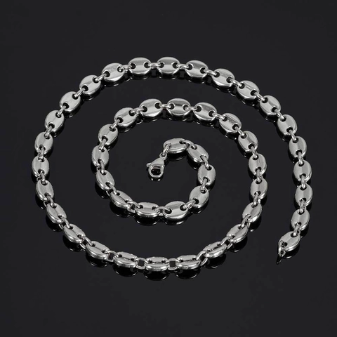 Hip Hop Stainless Steel Coffee Bean Chain Necklace For Men Women Pig Nose Link Chain Electroplated Punk Jewelry Accessory