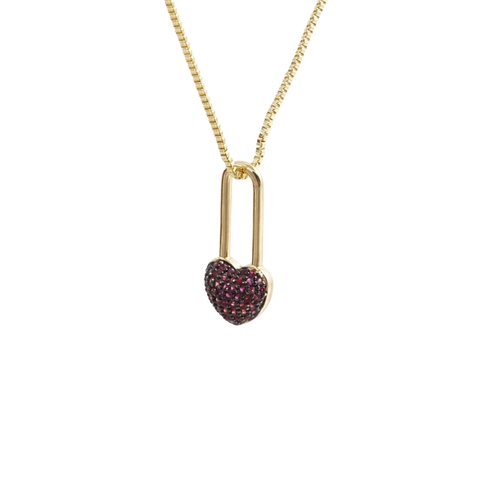Heart Lock Pendant Necklace Copper Cubic Zirconia Box Chain Elegant Trendy Padlock Jewelry Accessory For Women Multi Color