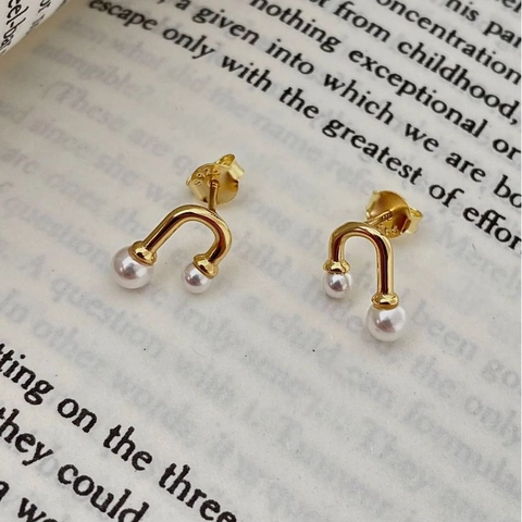 Orecchini a Bottone a U in Argento Sterling 925 per Donna Minimalisti con Perle Artificiali Orecchini a Forma di Lampadina Gioielli Moda