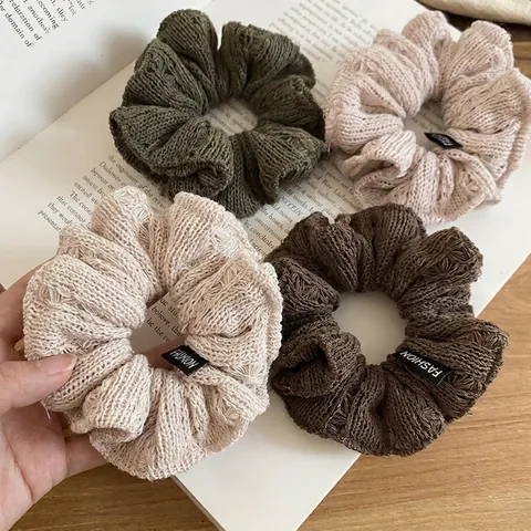 Knitted Scrunchie Ruffled Soft Woolen Elastic Hair Tie Korean Style Solid Color Ponytail Holder For Women Girls Fashion