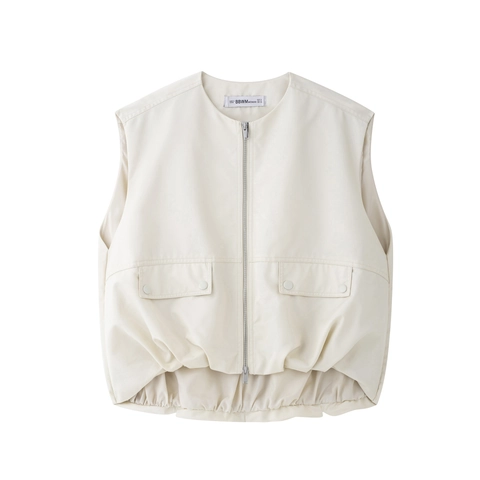 Women Sleeveless Waistcoat Jacket PU Leather Balloon Hem Zipper Pockets Loose Trendy Streetwear Coat