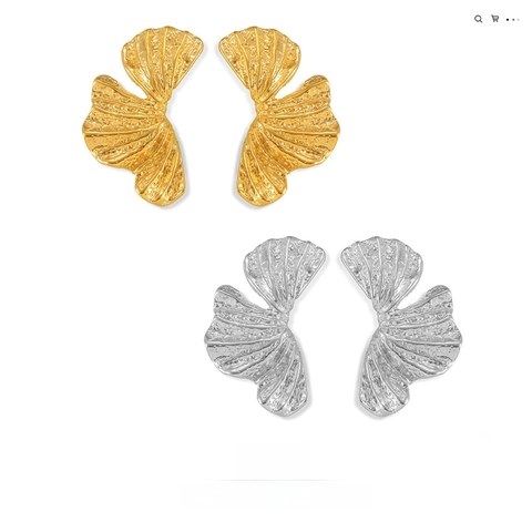 Pendientes De Hoja De Ginkgo Textura Martillada Acero De Titanio Joyería En Forma De Abanico Para Mujeres Elegante Floral