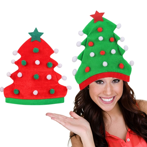Cappello da Festa a Forma di Albero di Natale in Feltro Cappello Decorativo Festivo Con Palline di Peluche Stella Accessorio