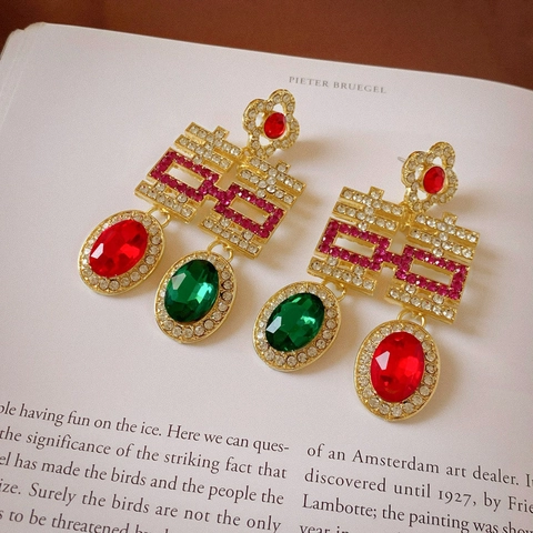 Vintage Chinesische Stil Double Happiness Ohrringe Mit Strass Und Silbernem Ohrstecker Für Frauen Hochzeit