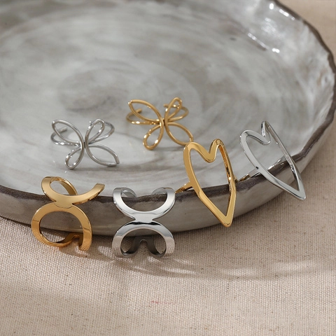 Adjustable Open Rings 316L Stainless Steel Butterfly Heart Geometric For Women Minimalist Fashion Jewelry