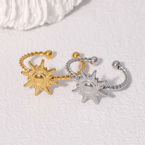 Sun Star Offener Ring Edelstahl Gedrehtes Seilband Verstellbarer Minimalistischer Modeschmuck Für Damen