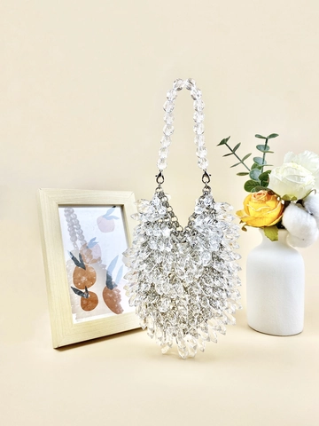 Handmade Acrylic Beaded Handbag Elegant Crystal Evening Party Bag Fashion Women Formal Mini Oval Tote