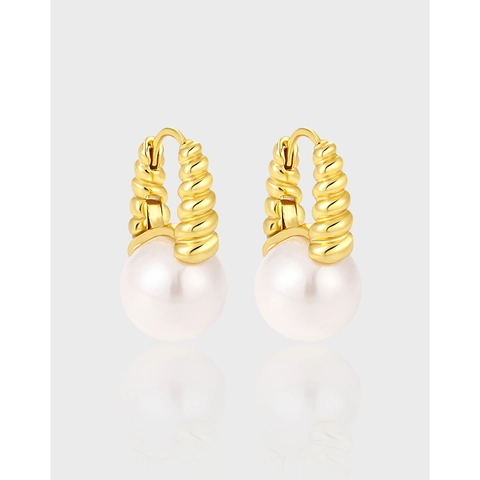 French Vintage 925 Sterling Silver Twisted Hoop Earrings For Women Minimalist Elegant Artificial Pearl Earrings Jewelry