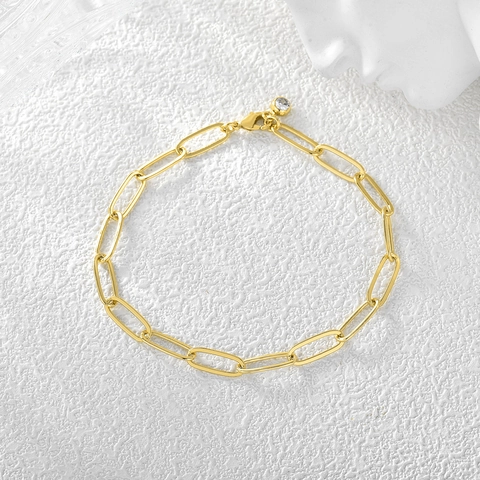 Minimalistisches Vergoldetes Kupfer Büroklammerkette Armband Damen Chic Zirkonia Anhänger Gliederkette Schmuck Geschenk