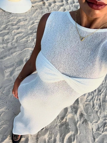 Mouwloze Maxi-Jurk Voor Dames Gebreide Stof Knoop Aan De Voorkant Slim Fit Vakantie Strand Effen Kleur Elegant