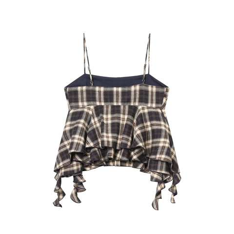 Top Cami A Quadri Da Donna Orlo Con Volanti A Strati Spalline Regolabili Acrilico Casual Streetwear
