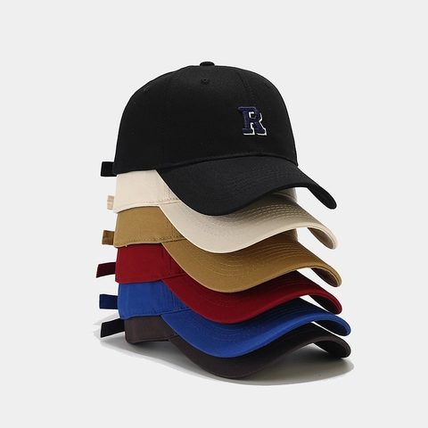 Casquette De Baseball En Coton Lettre R Brodée Ajustable Dad Hat Vintage Sportif Visière Courbée Protection Solaire Plein Air