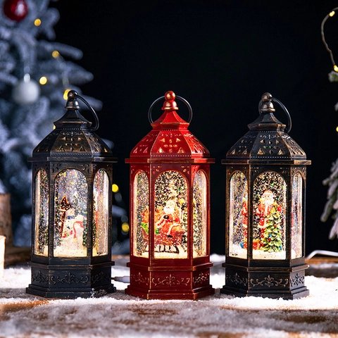 Christmas Snow Globe Lantern Musical LED Lighted Water Lamp Rotating Glitter Festive Home Desktop Decor Vintage Gift
