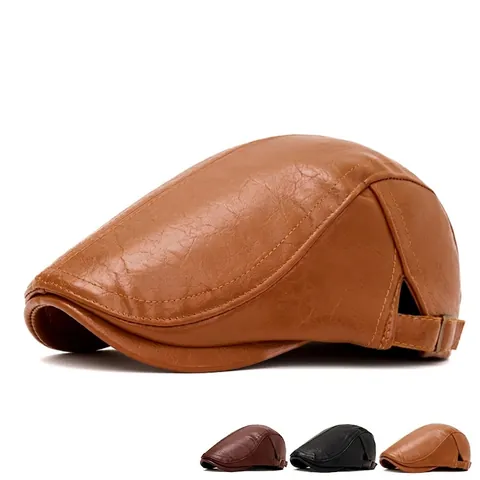 Gorra Plana Retro De Cuero PU Sombrero Vintage Ajustable Color Sólido Cálido Estilo Británico Gorra Ivy