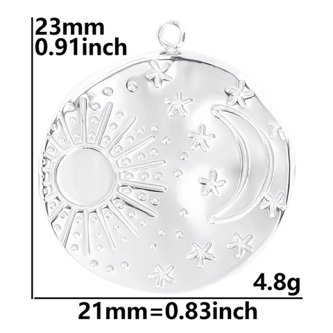 Sun Moon Star Stainless Steel Pendant Round Celestial Charm For DIY Jewelry Making Celestial Boho Style Necklace Accessory