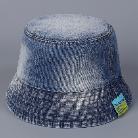 Chapeau Bob En Jean Lavé Large Bord Protection Solaire Streetwear Rétro Chapeau De Pêcheur Avec Patch Pour Femmes Hommes