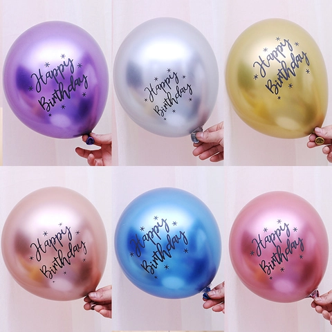 Happy Birthday Balloons Latex Metallic Chrome Finish Round For Birthday Party Celebration Decoration Ornament
