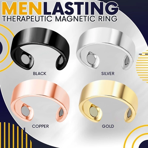 Magnetic Therapy Open Ring Adjustable Metal Health Ring Minimalist Glossy Ribbed Finger Ring Unisex Fashion Jewelry