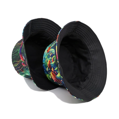 Omkeerbare Vissershoed Polyester Magische Paddestoel Print Psychedelisch Zonbescherming Zomer Unisex Retro