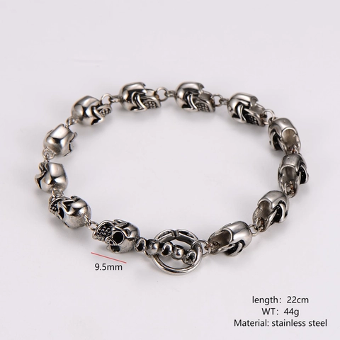 Skull Bracelet 304 Stainless Steel Punk Gothic Rock Biker Jewelry For Men With Toggle Clasp Silver Color