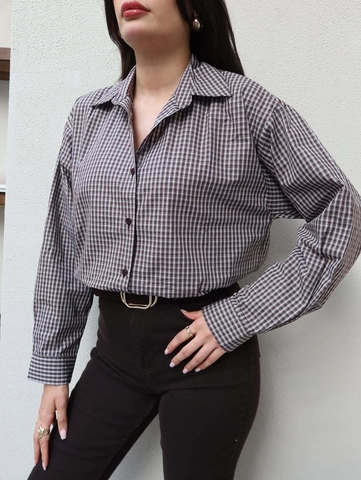 Dames Geruite Overhemd Lange Mouwen Knoop Sluiting Blouse Polyester Revers Vintage Casual Losse Top Kantoor Voor Dames