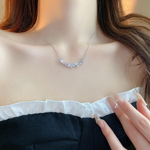Collana Clavicicola Rame Zircone Chiaro Goccia D Acqua Elegante Gioielli Di Lusso Accessorio Per Donne