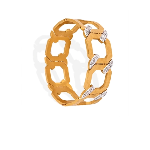 Hammered Stainless Steel Bangle For Women Gold Plated Geometric Hollow Octagonal Link Bracelet With Rhinestones