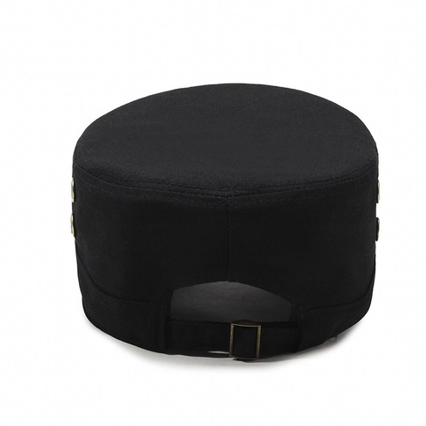 Men Cadet Hat Cotton Twill Flat Top Army Cap Adjustable Buckle Outdoor Sun Protection Casual Military Style