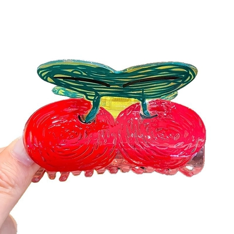 Fruit Hair Claw Clip Cute Hand Painted Acrylic Watermelon Cherry Avocado Shape Non Slip Hairpin For Women Girls