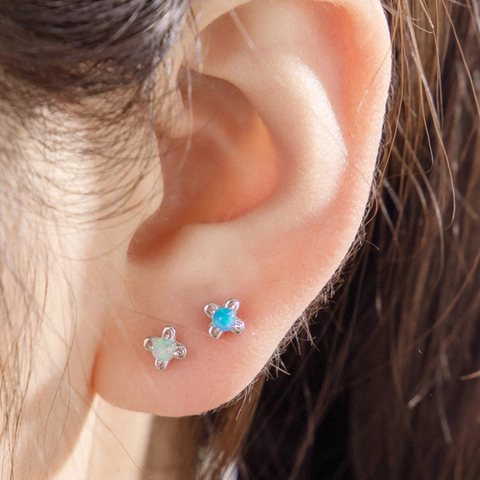 Titanium Steel Dragon Claw Stud Earrings Synthetic Opal Round Double Head Screw Flat Back Piercing Jewelry Niche Retro Style