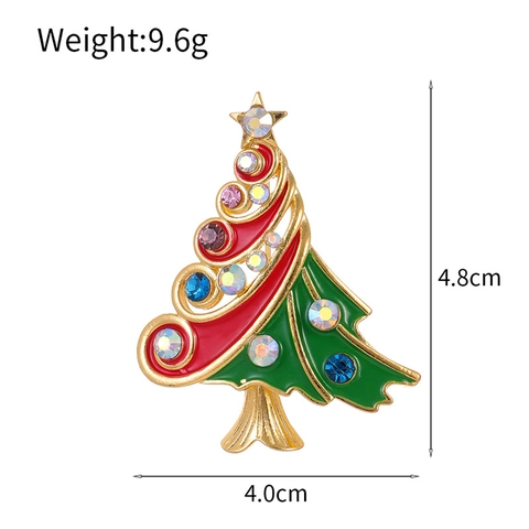 Vintage Christmas Tree Alloy Brooch With Colorful Rhinestones Enamel Festive Holiday Corsage Pin For Women Men Jacket Accessory