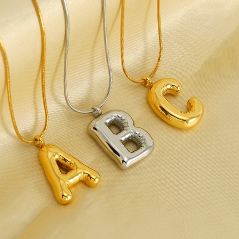 Collana Con Pendente Lettera Palloncino Acciaio Inossidabile Placcato Oro Bolla Iniziale Alfabeto Catena Serpente Donna