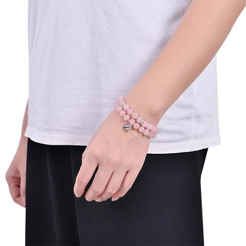 Conjunto de Pulseras de Cuentas de Piedra Natural Con Tarjeta Inspiradora Colgante de Corazón Cristal Amatista Ágata Joyería