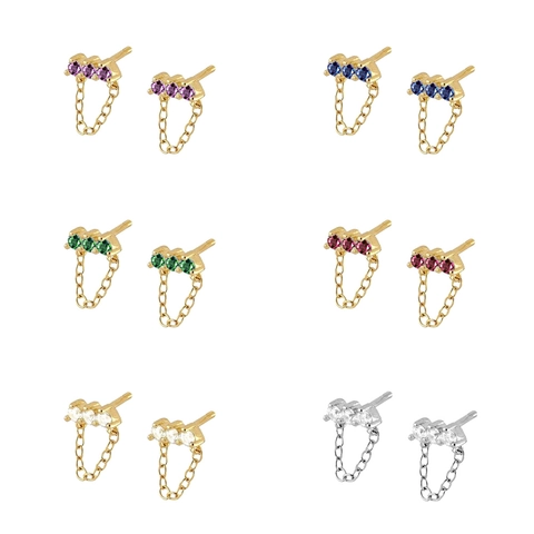 Orecchini Pendenti Catena Zircone Con Perno In Argento Sterling 925 Rame Gioielli Minimalisti Eleganti Donna