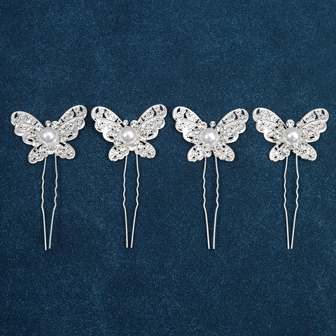 Épingles À Cheveux De Mariée En U Alliage Strass Künstliche Perle Synthétique Rose Tissu Papillon Étoile De Mer Accessoires Mariage