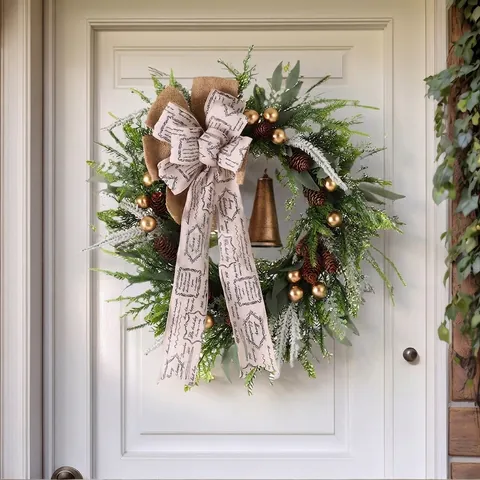 Weihnachts Kranz Künstliche Kiefernadeln Zapfen Metallglocke Bauernhaus Türbehang Dekoration Rustikal