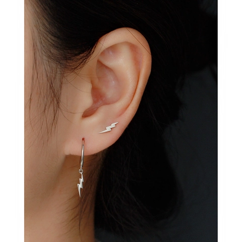 Pendientes De Aro De Rayo De Plata De Ley 925 Relámpago Minimalista Huggies Unisex Moda Genial Joyas