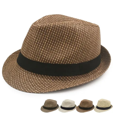 Men Summer Straw Woven Fedora Hat British Style Rolled Brim Sun Protection Breathable Jazz Hat For Outdoor Beach Vacation