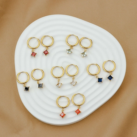 Luxury Titanium Steel Square Zirconia Hoop Earrings For Women Gold Plated Stainless Steel Geometric Dangle Earring Jewelry