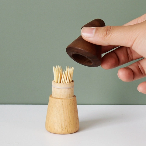Pine Tree Shape Wooden Toothpick Holder Black Walnut And Beech Solid Wood Creative Japanese Style Desktop Dispenser
