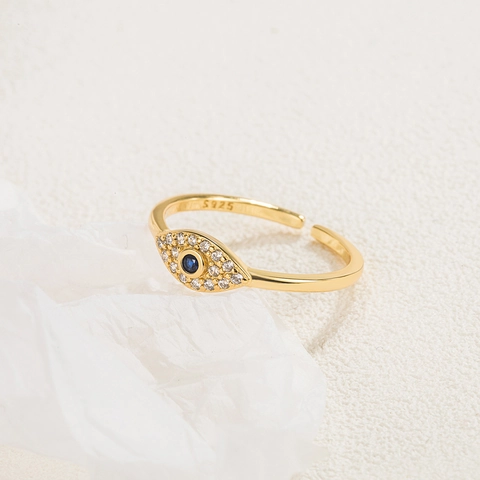 Evil Eye Ring 925 Sterling Silber Zirkonia Verstellbar Offenes Band Türkischer Ethno Stil Schmuck Für Damen