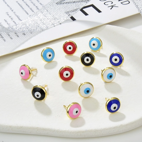 Evil Eye Stecker Ohrringe Kupfer 18K Vergoldet Emaille Rund Bunt Exquisiter Bohème Schmuck Für Frauen