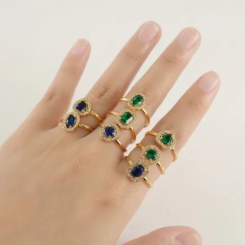 Adjustable Zircon Rings 18K Gold Plated Stainless Steel Open Band Geometric Heart Water Drop Round Jewelry For Women