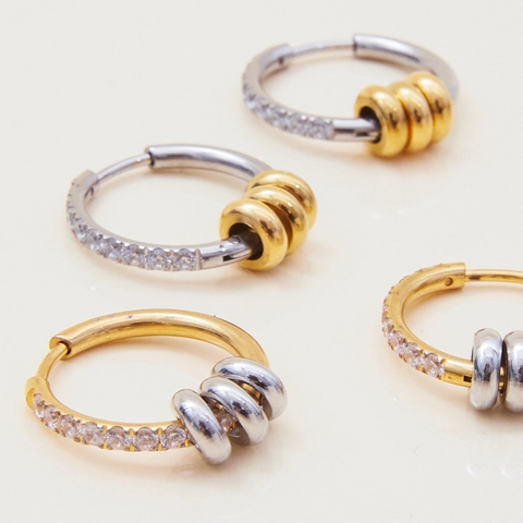 18K Vergoldete Edelstahl Creolen Mit Zirkonia Und Gold Silber Anhänger Wasserdicht Für Damen