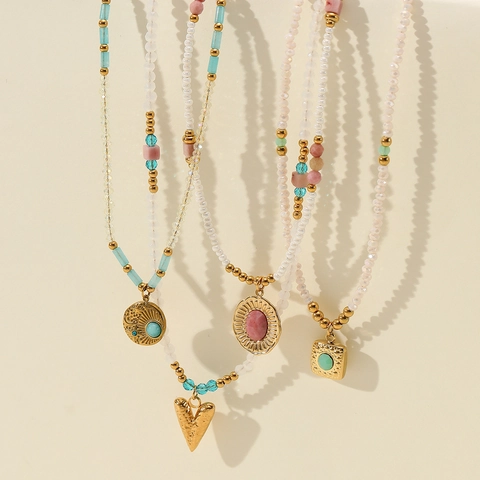 Collana di Perline in Acciaio Inossidabile per Donna Ciondolo Cuore Girasole Placcato Oro Gioielli Strass Perle Artificiali